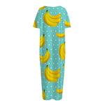 Polka Dot Banana Pattern Print Short Sleeve Long Nightdress