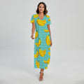 Polka Dot Banana Pattern Print Short Sleeve Maxi Dress
