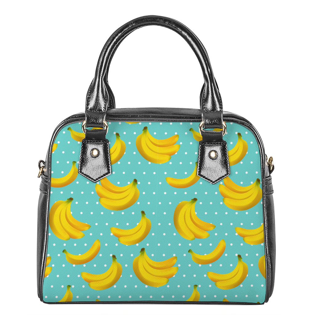 Polka Dot Banana Pattern Print Shoulder Handbag