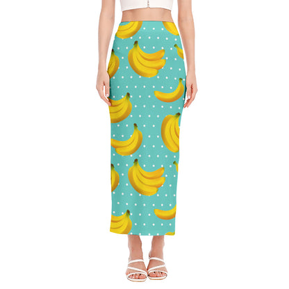 Polka Dot Banana Pattern Print Side Slit Maxi Skirt
