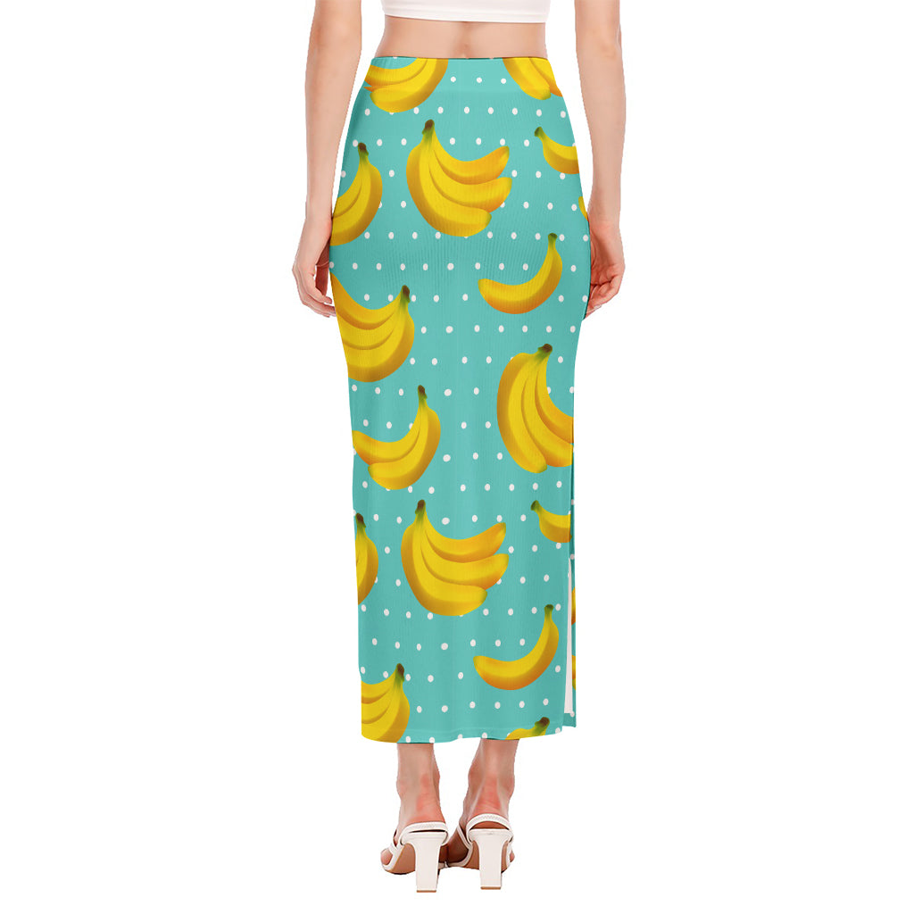 Polka Dot Banana Pattern Print Side Slit Maxi Skirt