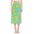 Polka Dot Banana Pattern Print Side Slit Midi Skirt