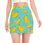 Polka Dot Banana Pattern Print Side Slit Mini Skirt