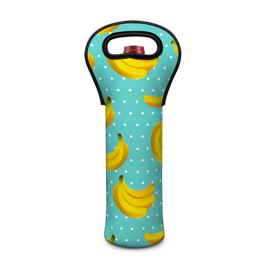 Polka Dot Banana Pattern Print Single Neoprene Wine Tote