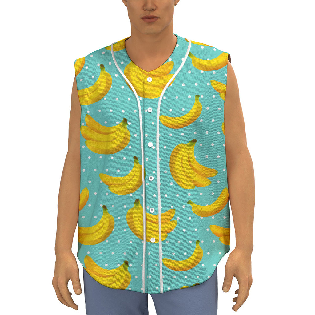 Polka Dot Banana Pattern Print Sleeveless Baseball Jersey