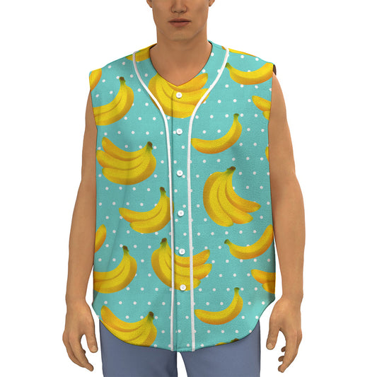 Polka Dot Banana Pattern Print Sleeveless Baseball Jersey