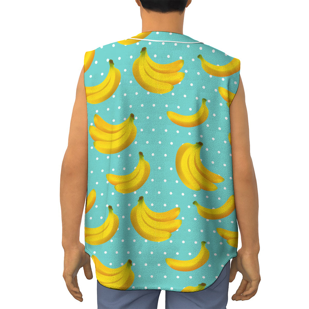 Polka Dot Banana Pattern Print Sleeveless Baseball Jersey