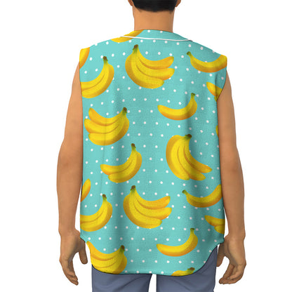 Polka Dot Banana Pattern Print Sleeveless Baseball Jersey
