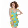 Polka Dot Banana Pattern Print Sleeveless Bodycon Dress