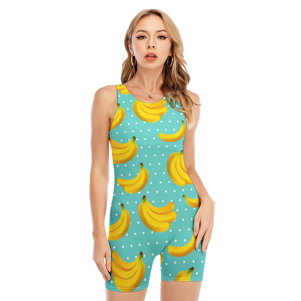 Polka Dot Banana Pattern Print Sleeveless One Piece Swimsuit