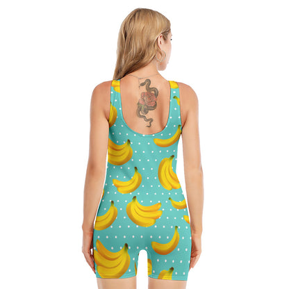 Polka Dot Banana Pattern Print Sleeveless One Piece Swimsuit