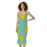 Polka Dot Banana Pattern Print Slim Fit Midi Cami Dress