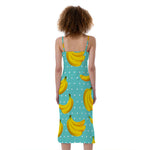 Polka Dot Banana Pattern Print Slim Fit Midi Cami Dress