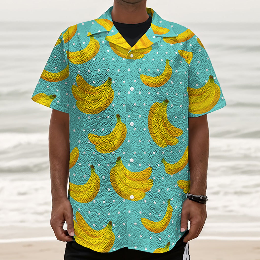 Polka Dot Banana Pattern Print Textured Short Sleeve Shirt