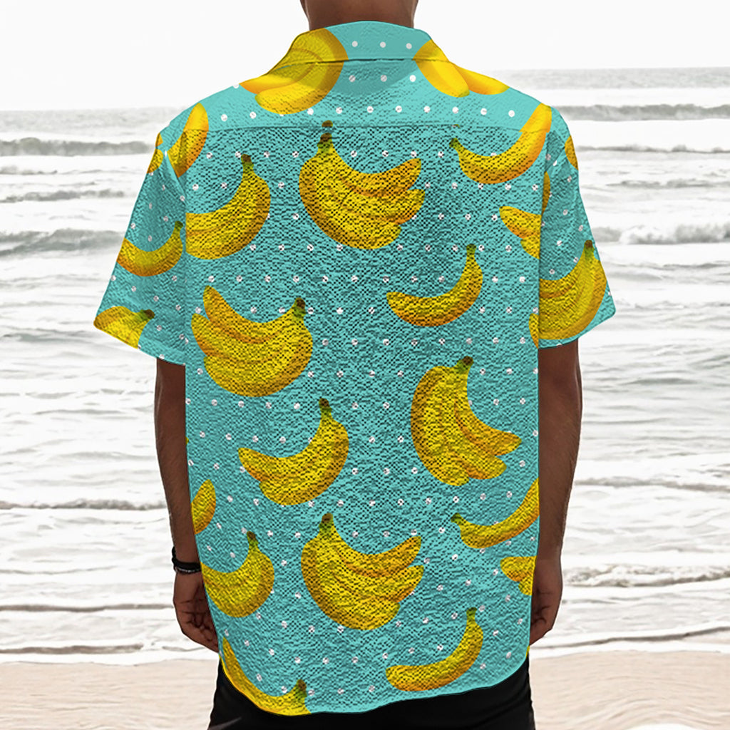 Polka Dot Banana Pattern Print Textured Short Sleeve Shirt