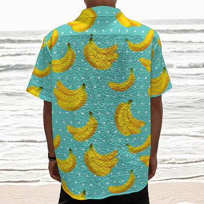 Polka Dot Banana Pattern Print Textured Short Sleeve Shirt