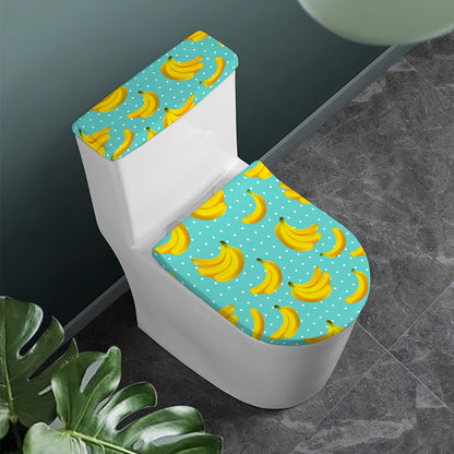 Polka Dot Banana Pattern Print Toilet Lid And Tank Cover Set
