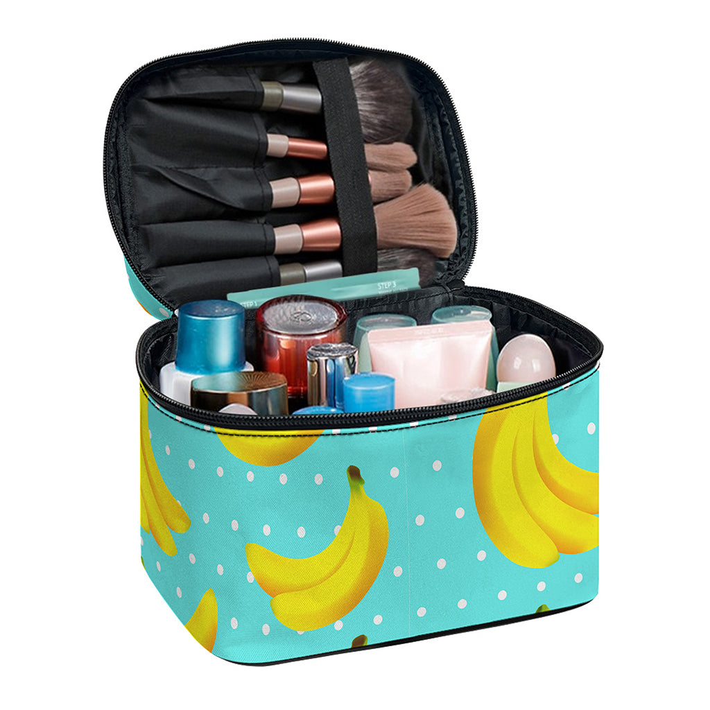 Polka Dot Banana Pattern Print Travel Makeup Bag