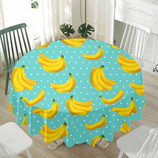 Polka Dot Banana Pattern Print Waterproof Round Tablecloth