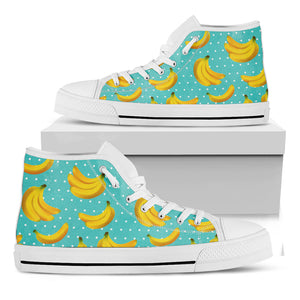 Polka Dot Banana Pattern Print White High Top Sneakers