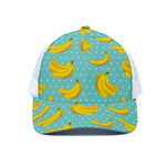 Polka Dot Banana Pattern Print White Mesh Trucker Cap