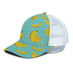 Polka Dot Banana Pattern Print White Mesh Trucker Cap