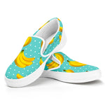 Polka Dot Banana Pattern Print White Slip On Sneakers
