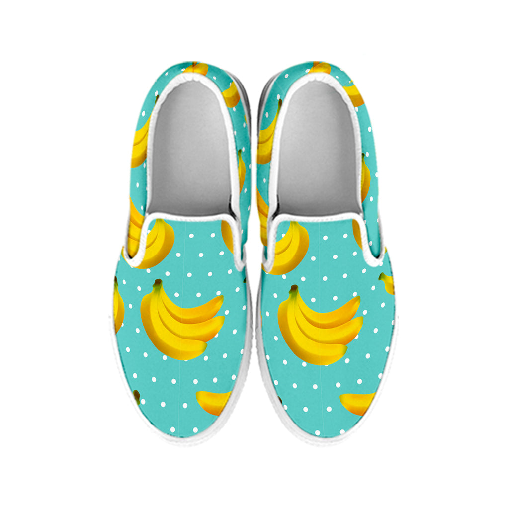 Polka Dot Banana Pattern Print White Slip On Sneakers