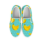 Polka Dot Banana Pattern Print White Slip On Sneakers