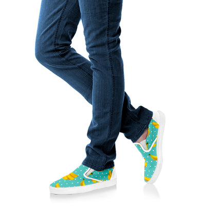 Polka Dot Banana Pattern Print White Slip On Sneakers