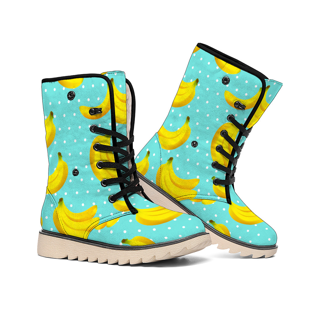 Polka Dot Banana Pattern Print Winter Boots