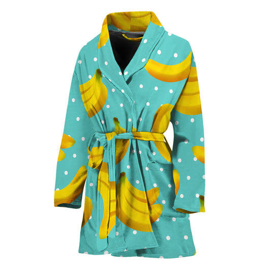 Polka Dot Banana Pattern Print Women's Bathrobe