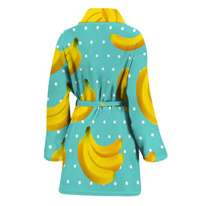 Polka Dot Banana Pattern Print Women's Bathrobe