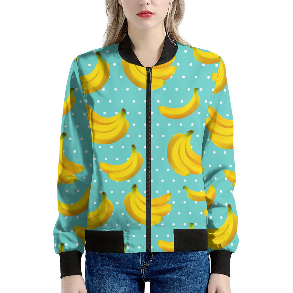 Polka Dot Banana Pattern Print Women's Bomber Jacket