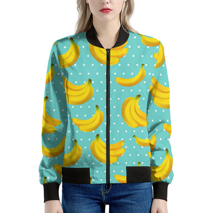 Polka Dot Banana Pattern Print Women's Bomber Jacket
