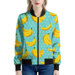 Polka Dot Banana Pattern Print Women's Bomber Jacket