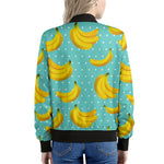 Polka Dot Banana Pattern Print Women's Bomber Jacket
