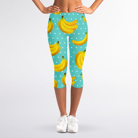 Polka Dot Banana Pattern Print Women's Capri Leggings
