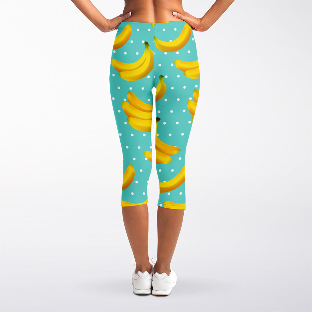 Polka Dot Banana Pattern Print Women's Capri Leggings