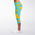 Polka Dot Banana Pattern Print Women's Capri Leggings