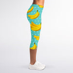 Polka Dot Banana Pattern Print Women's Capri Leggings