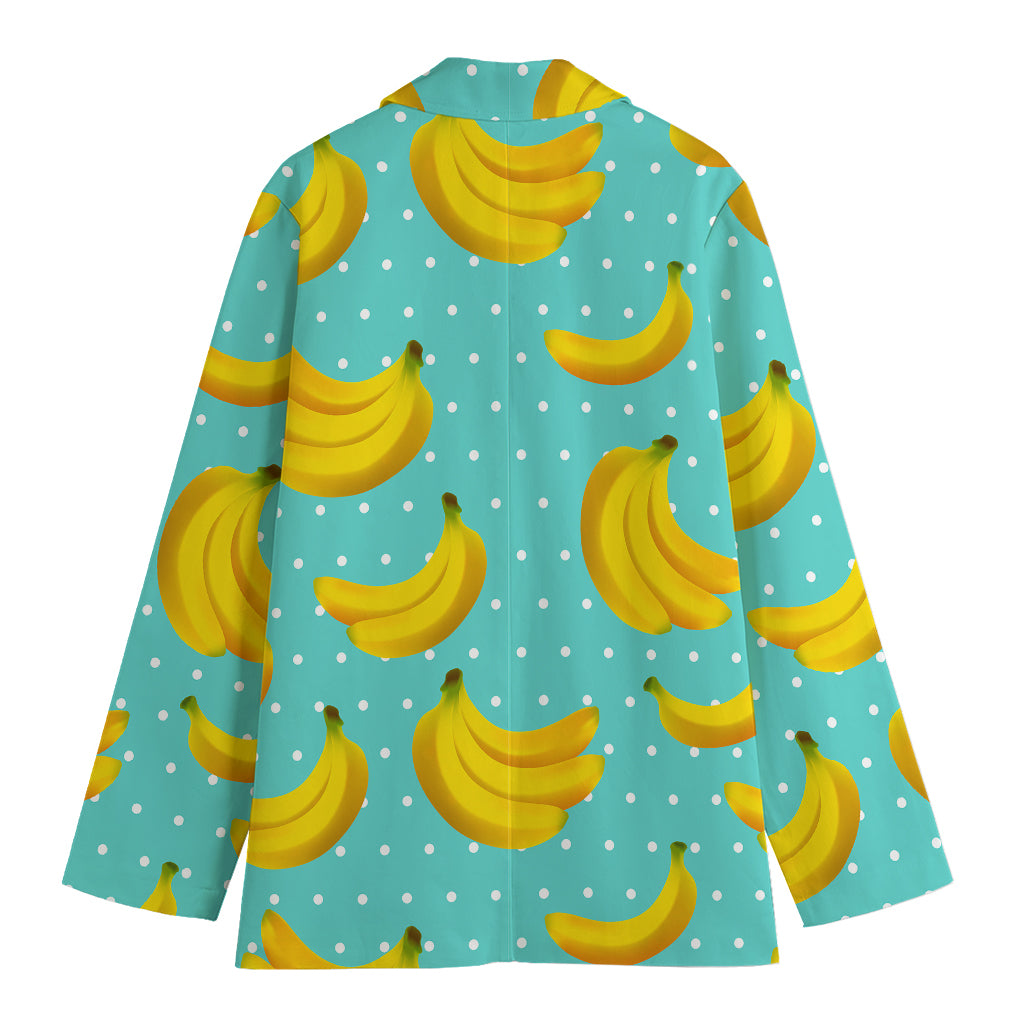 Polka Dot Banana Pattern Print Women's Cotton Blazer