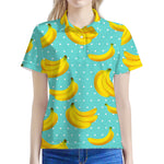 Polka Dot Banana Pattern Print Women's Polo Shirt