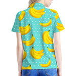 Polka Dot Banana Pattern Print Women's Polo Shirt