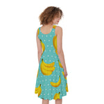 Polka Dot Banana Pattern Print Women's Sleeveless Dress