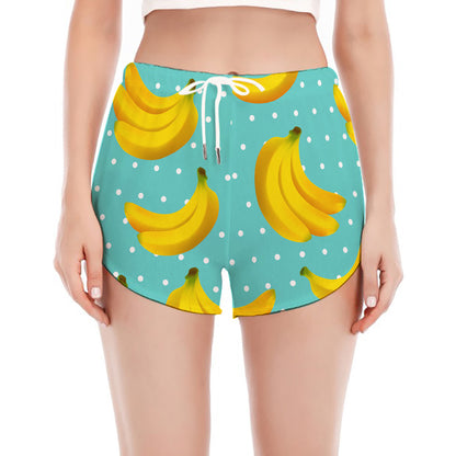 Polka Dot Banana Pattern Print Women's Split Running Shorts