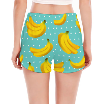 Polka Dot Banana Pattern Print Women's Split Running Shorts