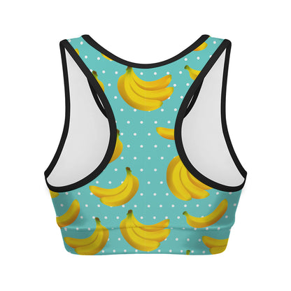 Polka Dot Banana Pattern Print Women's Sports Bra