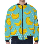 Polka Dot Banana Pattern Print Zip Sleeve Bomber Jacket