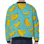 Polka Dot Banana Pattern Print Zip Sleeve Bomber Jacket
